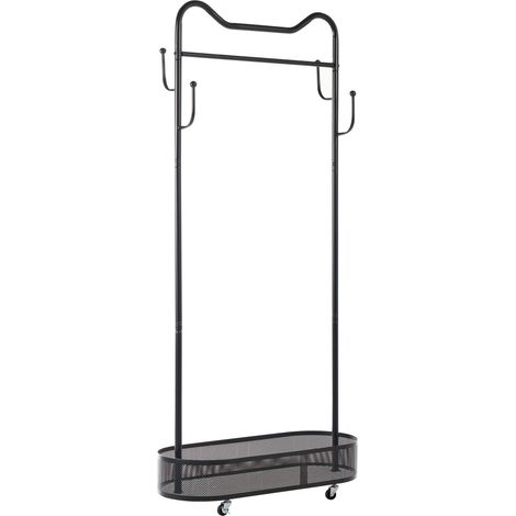Coat Hanger Clothes Rack Black Metal Freestanding Garment Rail Stand Modern Industrial Shoe Storage on Wheels Hallway ROUSSILION (1/5)