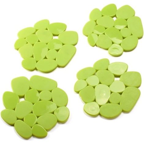 Lot de 4 Tapis antiderapants de douche ou baignoire PVC GALETS 12x13cm Vert Anis MSV