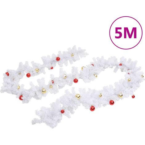 Guirlande de Noël décorée avec boules Blanc 5 m