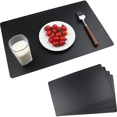 Lot de 4 sets de table noirs lavables et faciles à nettoyer, rectangulaires, imperméables, en polypropylène, pour intérieur et extérieur. (1/5)