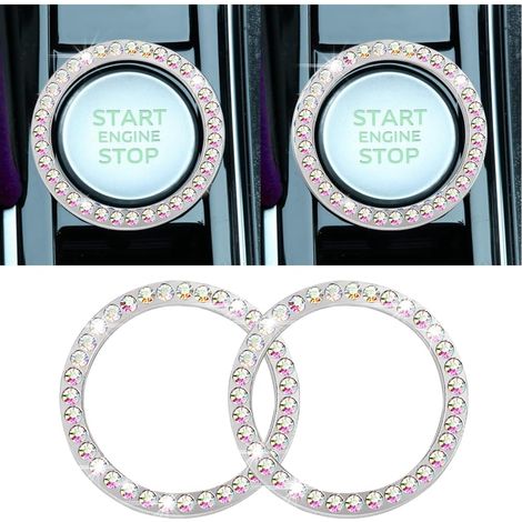 2 Pièces Couvercle Du Bouton De Démarrage Du Moteur De Voiture En Strass Cristal, Auto Moteur Démarrage Arrêt Cristal Strass Bouton Anneau Autocollant, Voiture Décor Accessoires (AB1) (1/5)