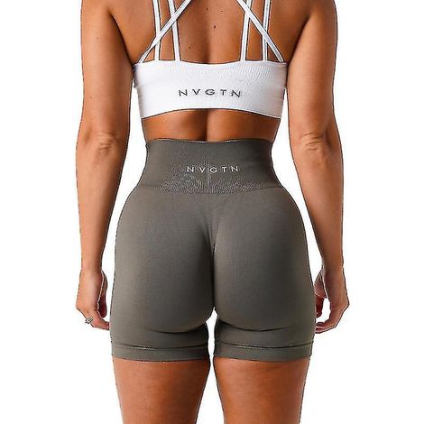 Nvgtn Nahtlose, einfarbige Spandex-Shorts für Damen, weiche Sporttights, Fitness-Outfit, Yogahose, Sportbekleidung – Größe S – Olivgrün