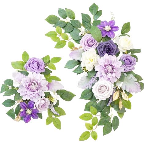 Artificial flower set for wedding arch - Artificial roses - Eucalyptus leaves - Decorative garland with peony roses - Artificial flower garland with ribbons (F)