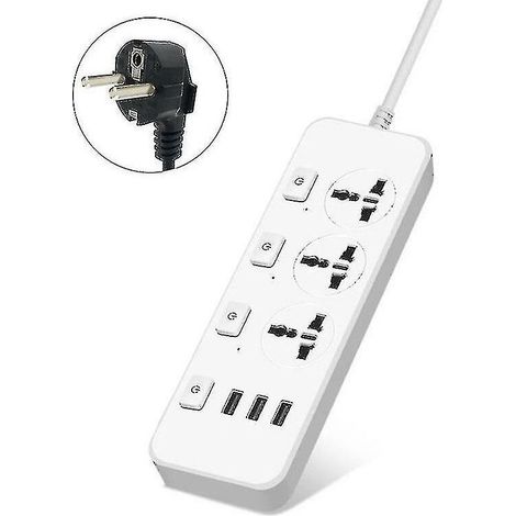 Us/uk/eu Power Strip 5v2.1a Surge Protector With 3 Outlets & 3 Usb Ports