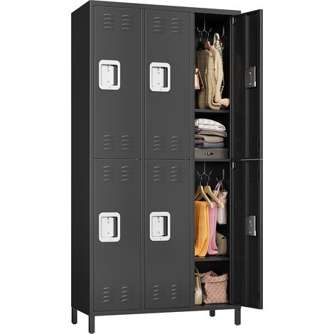 Vestiaire métallique 183 cm (72") 6 portes verrouillables – 18 crochets, armoire locker de rangement sécurisé – Bureau/école/salle de sport/entrepôt/garage – Couleur: noir (1/5)