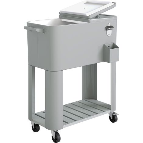 Frigo Portatile 92x39x81 cm Capacità 76 L con Ruote e Apribottiglie in Plastica e Metallo Argento (1/5)