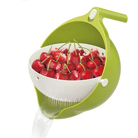 Panier Égouttoir Cuisine - Double Couche avec Couvercle Détachable - Pour Laver Fruits et Légumes - 1 Pièce (1/5)