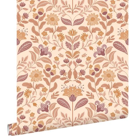 papier peint fleurs vintage beige et violet - ESTAhome (1/5)