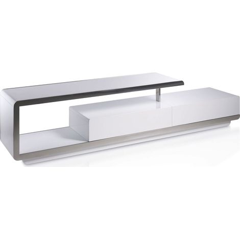 Meuble TV laqué avec façade acier inoxydable - Blanc (1/5)