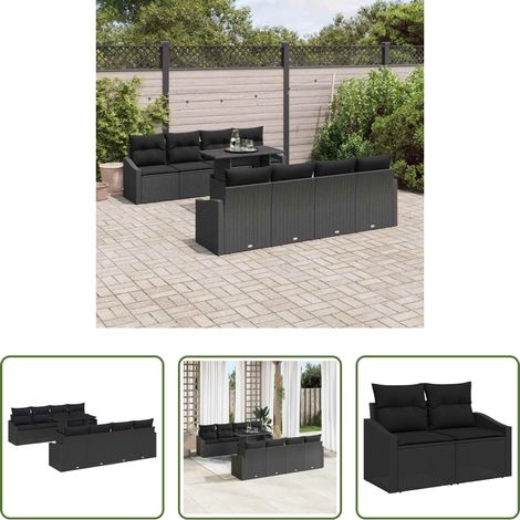 Poly-Rattan - Garten-Sofa-Set mit Kissen 9 pcs Schwarz Poly-Rattan (1/5)
