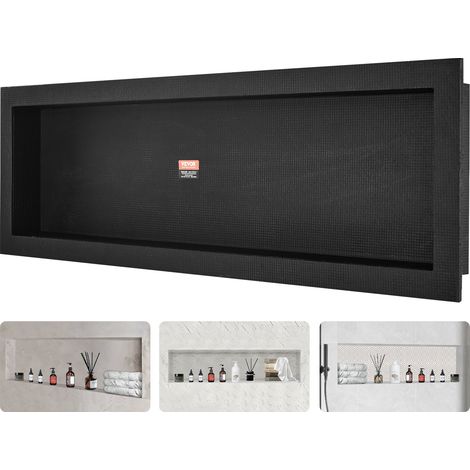 Niche Encastrable Salle de Bain 127x40,64x10 cm Niche de Douche Murale Étagère Simple en Plastique XPS Coins Carrés Protection Scellée Moderne pour Stockage de Savon Douche Salle de Bains, Noir (1/5)