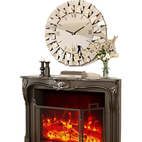 Wanduhr, Spiegel-Design, geräuschloser Betrieb, Silber (1/2)