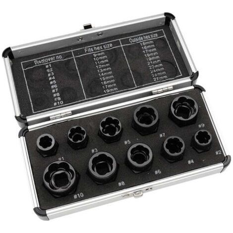 10pcs Impact Nut Extractor Set for Removing Damaged, Rusted, Rounded Bolts, Nuts and Screws (1/4)