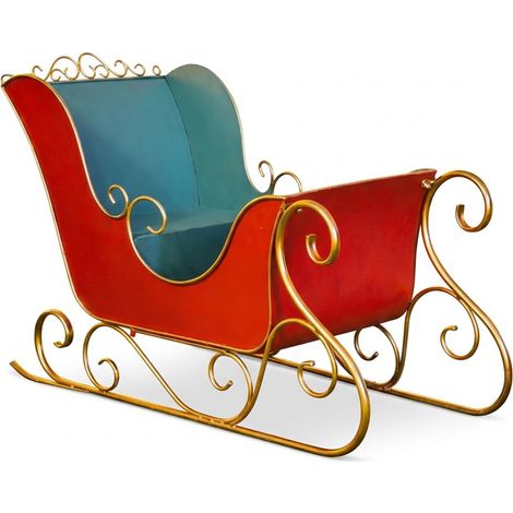 Slitta di Babbo Natale Decorativa in Metallo Rosso e Oro grande cm  113x54x82 con Seduta Allestimento decorazione Vetrine Eventi Natalizi (1/5)