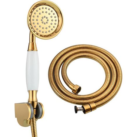 Set doccia in ottone con tubo flessibile (1,5 m) e supporto, color oro (1/5)