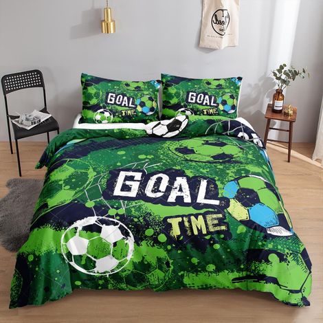 Parure de lit Football 135x200 cm Vert avec fermeture éclair Microfibre