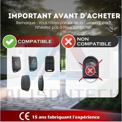 Lot de 3 Trois télécommandes 1841026 NS à 2 canaux (433,42 MHz) pour la commande de deux moteurs dans les systèmes d'automatisation de portails et de portes de garage. Batterie au lithium longue durée