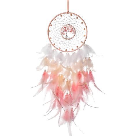 Traumfänger, rosa, Makramee, Kristalle, Metallringe, UV-beständig, für draußen, Kinder, Auto, Hochzeitsgeschenk, Boho-Stil, DIY, rosa Dekoration, Kinderzimmer, Wohnzimmer (1/5)