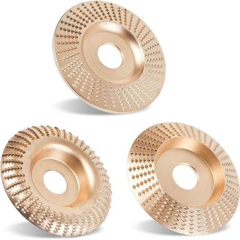 Disque à sculpter le bois pour meuleuse d'angle - pour façonner, meuler et couper, ouverture de 16 mm, 3 pièces, doré, plat. (1/3)