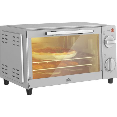 Mini-four, mini four de 9 L avec plaque de cuisson, grille à grill, température et temps de cuisson réglables, acier inoxydable, argent (1/5)
