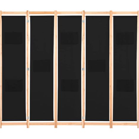 Paravent Cloison de séparation 5 panneaux, Pour Jardin, Balcon, Terrasse Noir 200 x 170 x 4 cm Tissu OIB8495E (1/5)