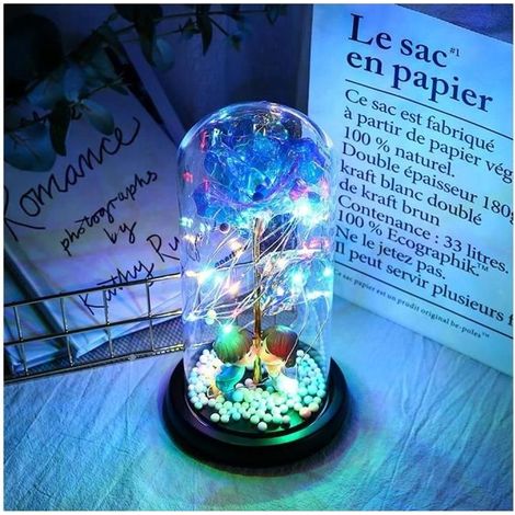 Rose Plaqué Or 24K - ZGEER - La Belle Et La Bête - Rose Colorées - LED Lumière en Dôme en Verre (1/4)