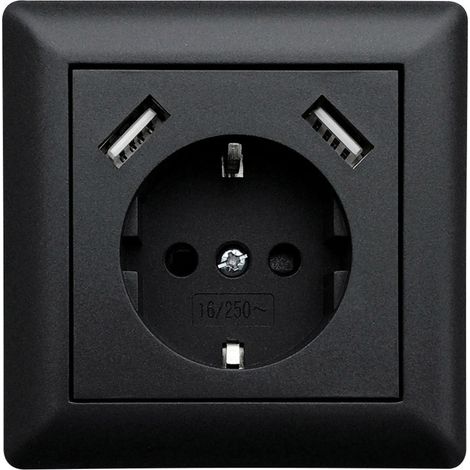 LEDmaxx USB1002 1fach Unterputz-Steckdose  mit USB, erhöhter Berührungsschutz  Schwarz