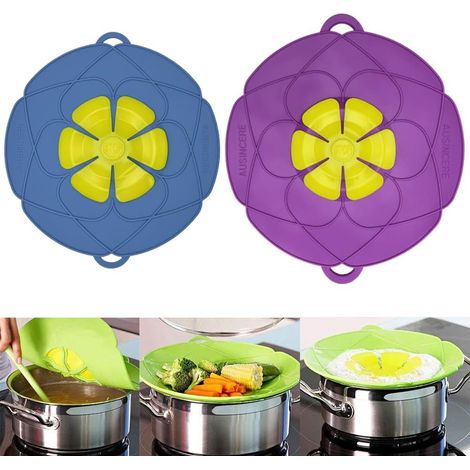 Lot de 2 Couvercles Anti-Débordement en Silicone Alimentaire 28 cm - Bleu et Violet - Protection Anti-Éclaboussures - Pour Four et Micro-Ondes (1/5)