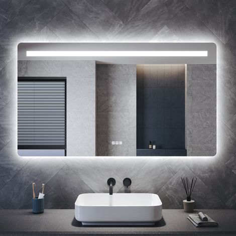 SONNI Wandspiegel Badspiegel mit Steckdose, Doppel-LED-Beleuchtung Badspiegel mit Anti-Beschlag 3 Lichtfarben und Memory-Funktion, 1200 x 700 mm (1/5)
