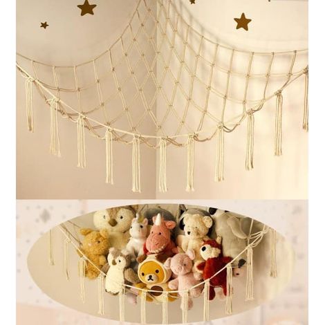 HOXILEELEO - Hamac ou filet de rangement pour peluches - Grand hamac à jouets pour peluches à placer dans un coin - Organisateur suspendu pour accessoires (1/5)