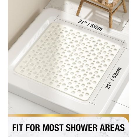 Carré Tapis de Douche Antidérapant, 53 x 53 cm Tapis de Bain, Tapis de Baignoire pour Salle de Bain avec ventouses et Trous d'évacuation, Lavable en Machine, Doux pour Les Pieds, Blanc (1/5)
