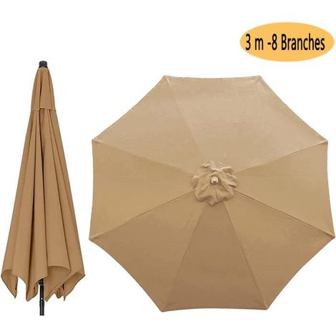 Auvent de rechange Sunbrella pour parasol de terrasse - WOVTE - 3m - 8 baleines - Kaki (1/4)