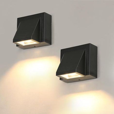 Applique Murale Exterieure-2 Pièces, Lampe Murale LED IP65 Etanche, 5W Lumière Chaude 3000K Carrée Aluminium Applique Exterieur pour Jardin Porche Garage Patio Chambre Salon (1/5)