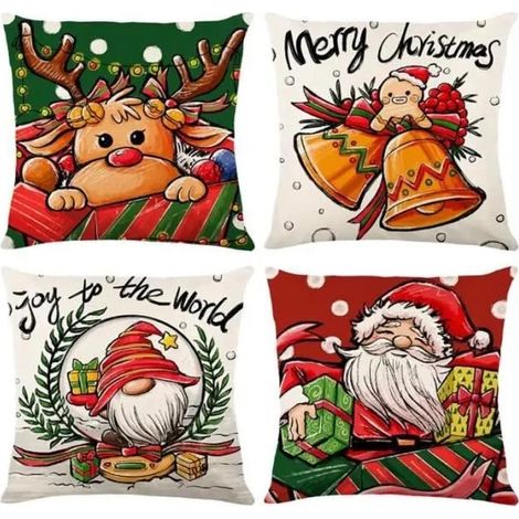 Taie d'oreiller - Noël - Multicolore - 45x45cm - Lin - Décoration intérieure (1/4)