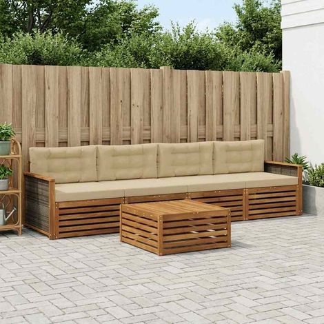 vidaXL Outdoor-Sofagarnitur mit Kissen 5 pcs Natur und Beige (1/5)