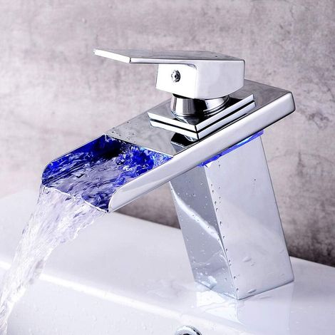 LED Waschtischarmatur Wasserhahn Waschtischarmatur mit RGB 3 Farben Beleuchtung Spültisch Spültischarmatur Wasserkran Mischbatterie für Waschtischmischer Badarmatur Badzimmer WC