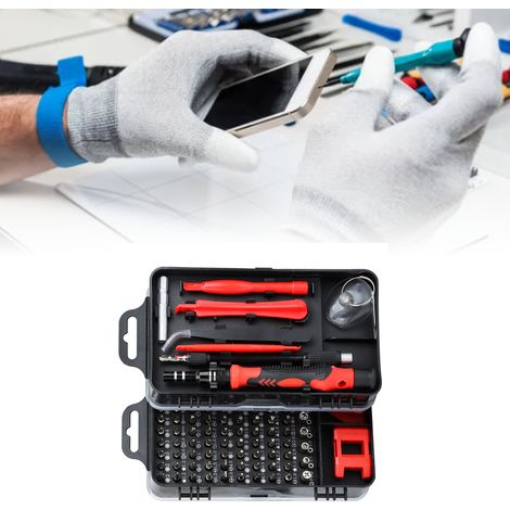 Multifunktions-Schraubendreher-Set zum Zerlegen und Reparieren von Uhren und Mobiltelefonen, 115-teiliges Schraubendreher-Set aus Kohlenstoffstahl in 1 (rot) (1/5)