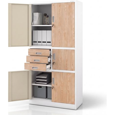 Metall-Büroschrank mit Safe, Weiß, Sonoma-Eiche, 900x1850x400 mm: FILIP II Eco Design
