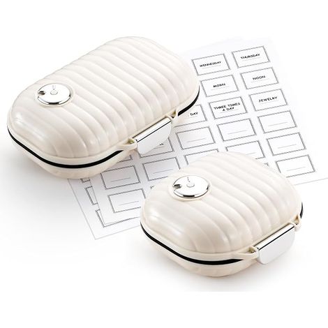 Mini organizador de viaje semanal portátil de color blanco, bonito soporte tipo caja a prueba de humedad, para carteras, recipientes de bolsillo de uso diario, tamaños pequeño y grande. (1/4)