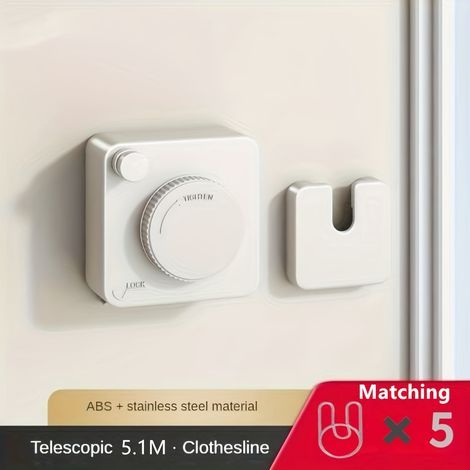 Corde à Linge Extensible Robuste 5,1 m – Fil en Acier Inoxydable avec Revêtement Plastique, 5 Pinces Antidérapantes, Charge Max. 19,96 kg (1/4)