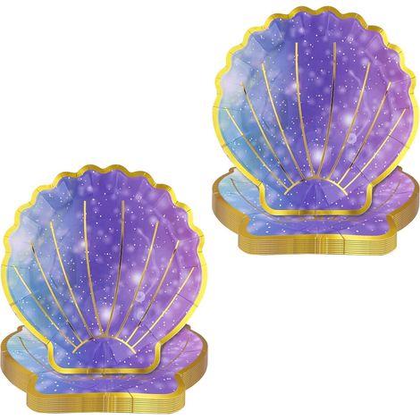 20 Pièces Assiettes Jetables, 18 × 17,5 cm Assiette Carton, Forme de Coquillage Coloré Assiette Jetable Anniversaire, Série de Couleurs Foncé, pour Anniversaires, Camping (1/5)