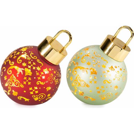 Lampade a pallina di Natale in vetro decorato con luci LED, set da 4 pezzi, cm 13,5 x 11,5 x 14 H
