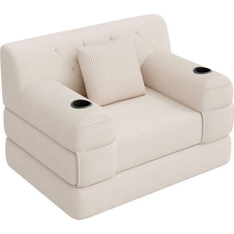 Beiges Einzel-Schlafsofa aus Kord-Samt mit hoher Rückenlehne, Metallrahmen (1/5)