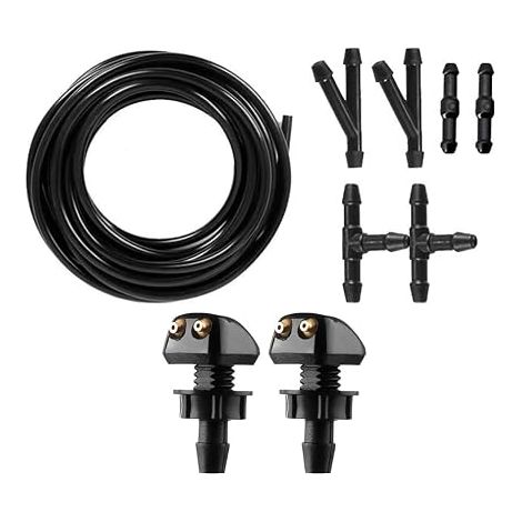 Kit de Tuyau Lave Glace Voiture Universel 2M Durite Lave Glace avec 2 Buse de Pulverisation et 6 Raccord Tuyau Lave Glace Flexible Caoutchouc Essuie Glace pour Pare-Brise (1/5)