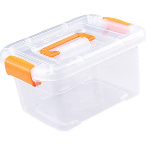 Boîte de rangement transparente polyvalente de grande capacité, conteneur en plastique empilable anti-poussière avec couvercle pour jouets vêtements Orange M (1/5)