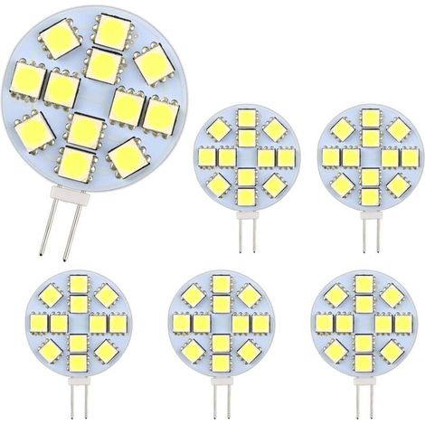 Ampoule G4 LED 2W, AC/DC12-24V, 200LM Blanc Chaud 3000K, 12x 5050SMD, Équivalent Ampoule Halogène 20w, Non-Dimmable, G4 Ampoule Ronde LED pour Lumière d'armoire, Éclairage Encastré, Lot de 6 (1/4)