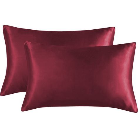 Ensemble de 2 taies d'oreiller bordeaux haut de gamme — Taies en soie double face (spécialement conçues pour le soin de la peau et des cheveux) — Lavables, design « Luxe léger » (50 x 66 cm) (1/5)