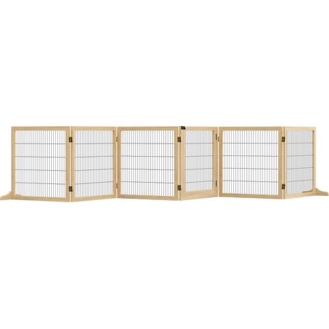 CHICFURN Barriera di sicurezza per cani 432x36x70 cm in pino e acciaio naturale pieghevole (1/5)