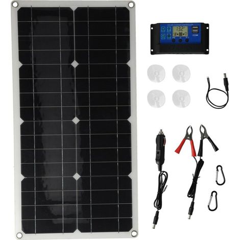 Kit de Panneau Solaire 25W Monocristallin avec Chargeur de Batterie et Contrôleur 30A (1/5)