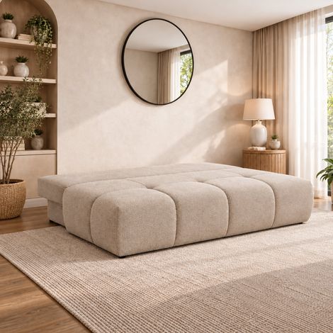 MELVA Canapé 3 places convertible avec coffre en tissu beige (1/5)
